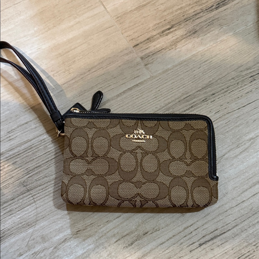 Coach Tan and Black Signature Wristlet